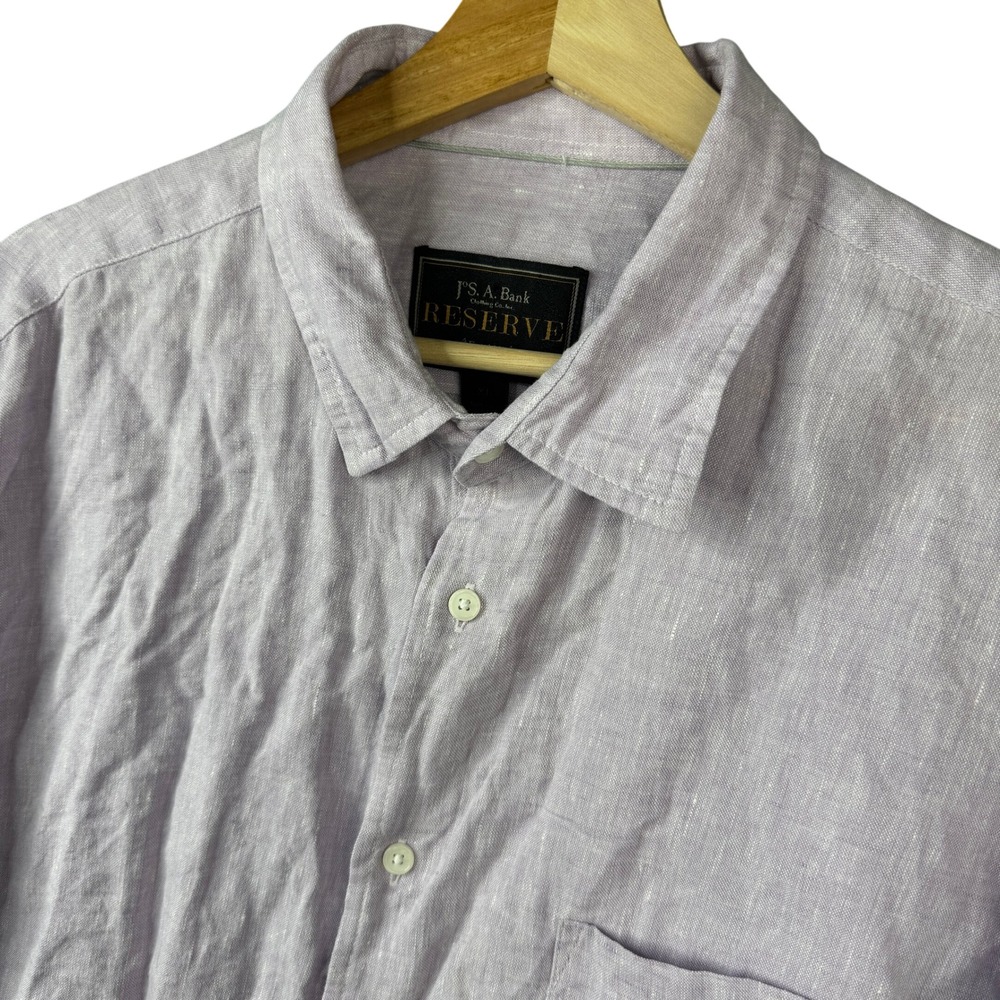 Jos A Bank Reserve Men XL Lavender Purple 100% Linen Long Sleeve Button Up Shirt